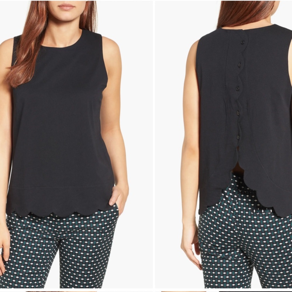 *HP* Halogen Scalloped Tank in Black Size Small Nordstrom Buttons